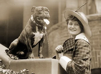 Jeune fille et son Bull Terrier vers 1915
